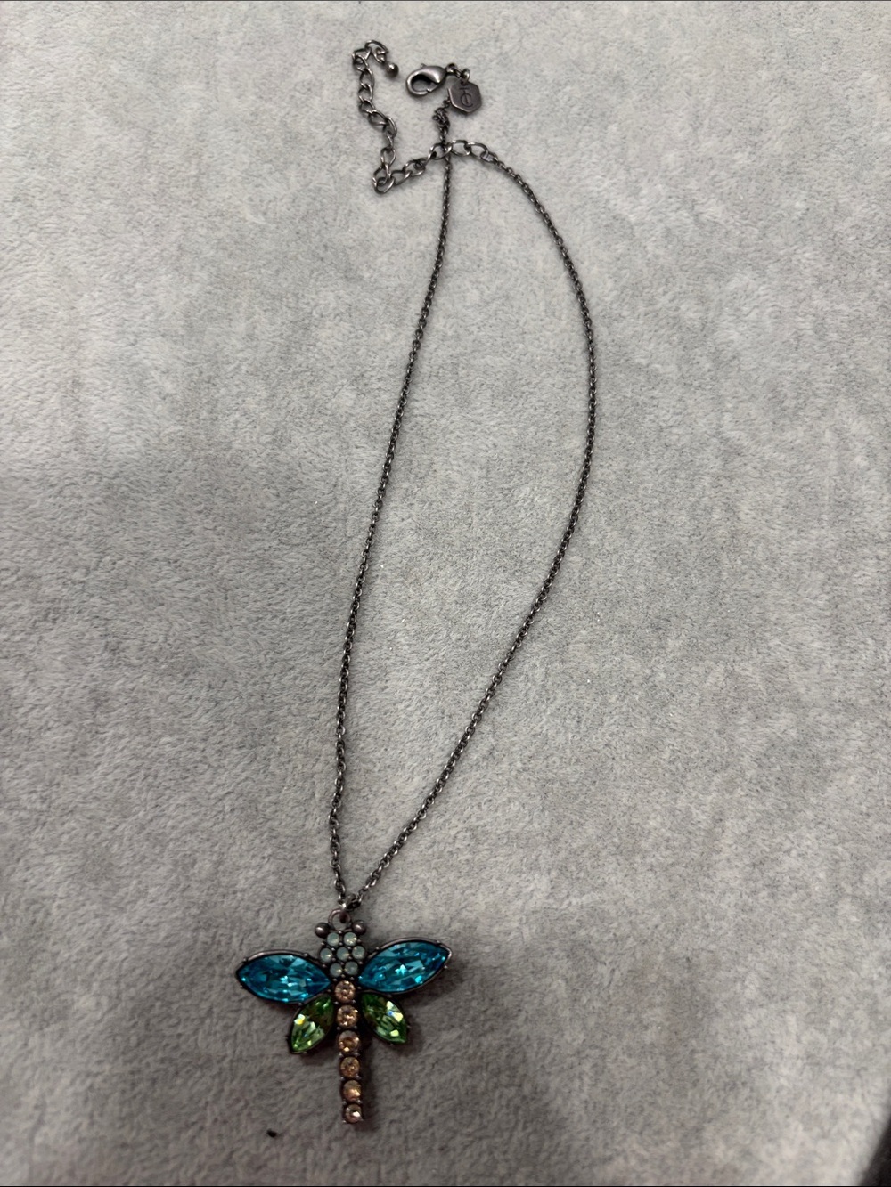 Touchstone Crystal Blue and Green Dragonfly Pendant Necklace